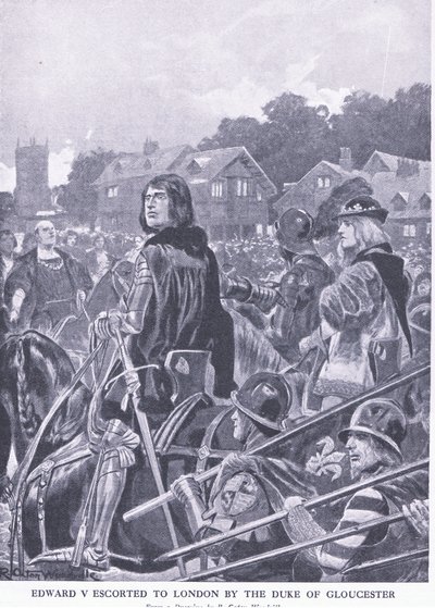 Edoardo V scortato a Londra dal Duca di Gloucester, da La Storia del Popolo Britannico di Cassell pubblicato da Waverley Book Company Limited, c.1940 da Richard Caton Woodville junior